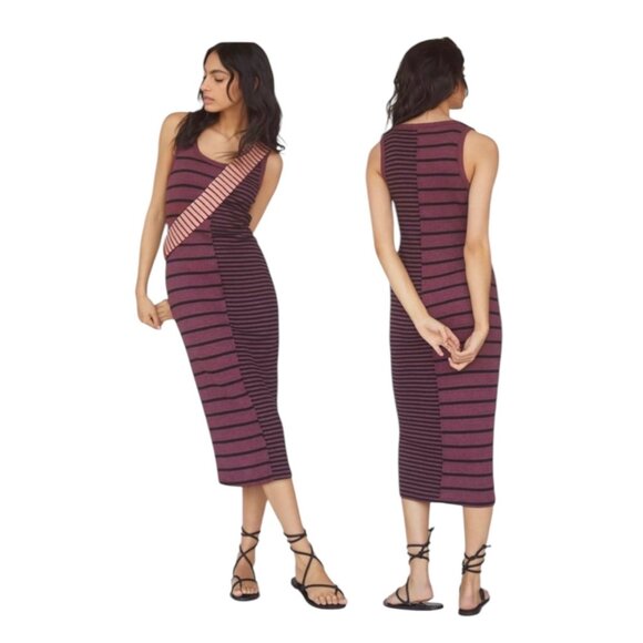 Anthropologie T.La Burgundy & Black Striped Midi Tank Dress XS - Picture 1 of 12